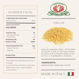 Rustichella d'Abruzzo Durum Wheat Anellini Pasta - 17.6 oz (2 Pack)