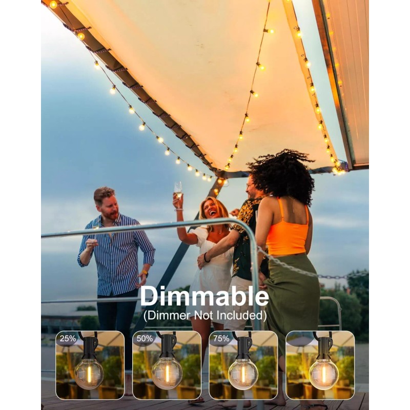 GLUROO 60Ft G40 Led String Lights Waterproof Energy Efficient For
