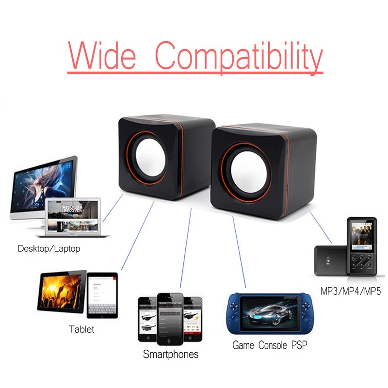 Mini Speaker Desktop Mini Cube USB Stereo 3.5mm Jack Wired