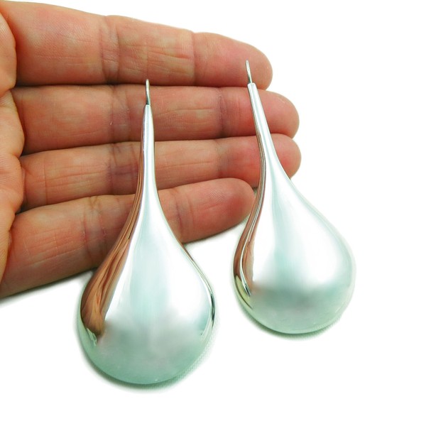 Extra Large Earrings 925 Sterling Silver Pear Drop Design