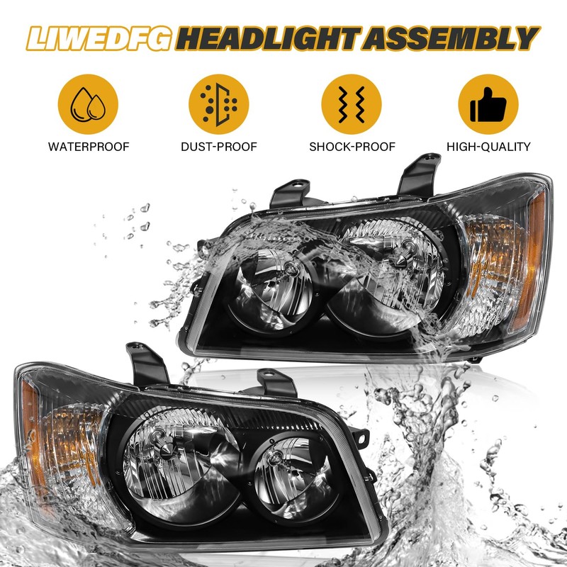 Headlight Assembly Compatible with Toyota Highlander 2001 2002 2003 Halogen