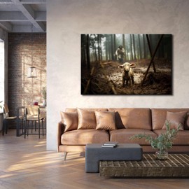 YONICA Jesus and Lamb Canvas Wall Art Jesus Running After Lost Lamb Picture Wall Art Canvas Print Christian Home Decor 24x36 inch