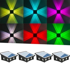 Solar Wall Lights, Up and Down Lighting Solar Outdoor Light Waterproof IP65, Solar Fence Light for Yard Garden Garage Pools Deck (8LED-Multi-Colored, 4PACK)