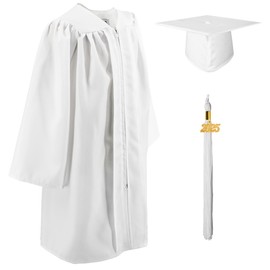 GraduatePro Kindergarten Graduation Cap and Gown Class of 2025 Tassel Set for Preschool Kids Ceremony Party Gift White 33