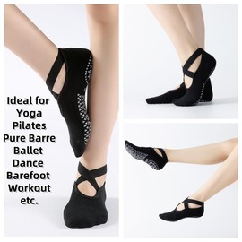 JaYouhe Women's Non-Slip Yoga Socks, Anti-Skid Pilates, Barre & Ballet Socks, UK 2.5-6.5, 2 Pack Cotton Workout Socks