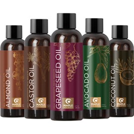 Carrier Oil Pack for Essential Oils Coconut Oil Almond Oil Avocado Oil Castor Oil Grapeseed Oil - Natural Skin Care Anti Aging Moisturizer for Dry Skin and Hair - (set)