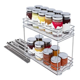 BBV Spice Rack Organizer, Double layer Seasoning Organizer for Cabinet Countertop, Kitchen, Pantry, Sliding Metal Chrome Spice Organization (5 inch)