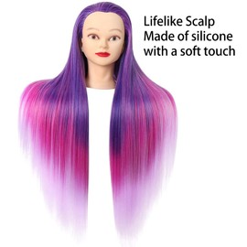 Mannequin Head with Purple Hair, Straight Doll Head for Hair Styling with Hair Mannequin Head Practice Kit, Hair Mannequin for Hairdresser Gifts, Hair Styling Practice Head