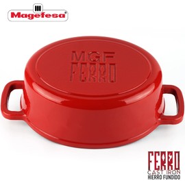Cast Iron Stockpot MAGEFESA FERRO, optimal retention and heat distribution, for all types of Cooktop, induction, oven safe, energy saving, easy cleaning, long durability (RED STOCKPOT, 9.4")