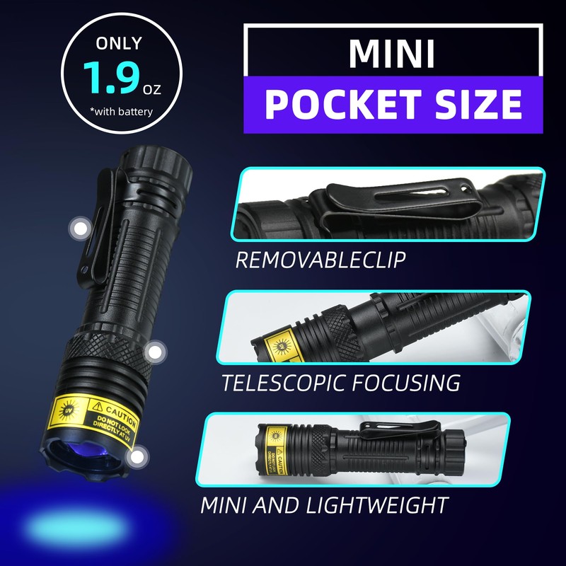 DARKBEAM 365nm UV Flashlight Black Light, Mini but Powerful Blacklight