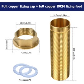 Tap Hose Extension, Tap Extended Kit 31.5 x 100 mm Brass Fixing Tap Extension Attachment with Copper Nut 2 Rubber Seals