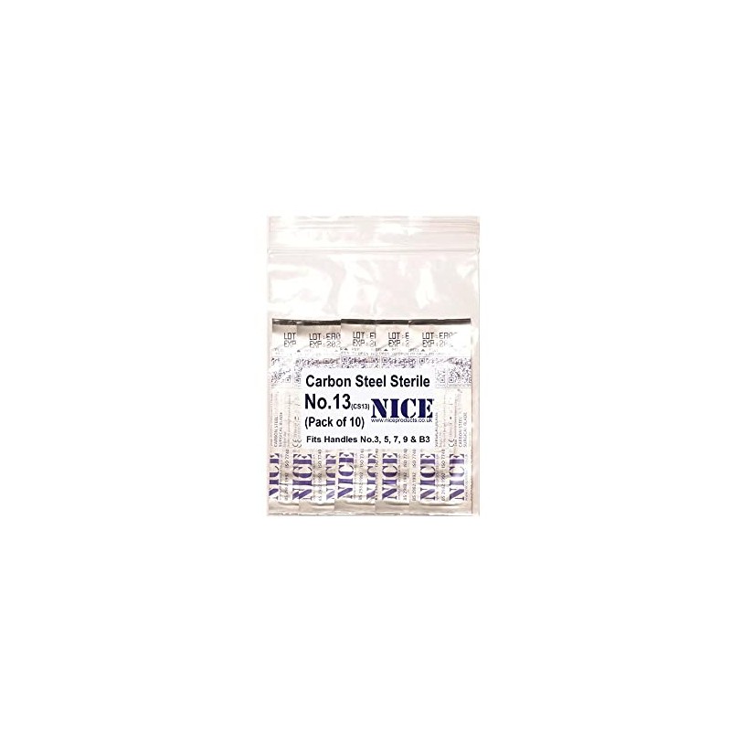 10 x NICE No.13 Sterile Carbon Steel CS13 Surgical Blades