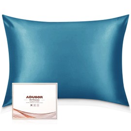 Adubor 100% Mulberry Silk Pillowcase for Hair and Skin with Hidden Zipper, Both Side 23 Momme Silk, 600 Thread Count Hypoallergenic (20×36inch, King Size, Peacock Blue, 1pc)