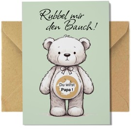 Du wirst Papa - Scratch Cards for Pregnancy Announcement | Set with Kraft Paper Envelope, Ready with Golden Scratch Film for Baby Announcement