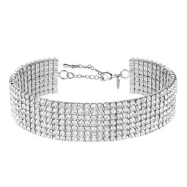 Zealmer 7 Row Rhinestone Choker Necklace Silver Sparkling Diamond Chokers Crystal Rhinestone Glitter Necklaces Gold Plated Jewelry Gifts for Women Bridal Wedding Bridesmaid