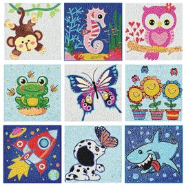 9 Pack Cartoon Diamond Art Kits for Kids Beginners,Cute Full Drill Gem Art and Crafts for Kids Ages 6-8-10-12,Easy Unframed 5D Drill Diamond Painting Kits for Home Wall Decor 6X6 Inch.