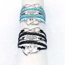 DOLON Grandma and Granddaughter Matching 2 Bracelets Set Engraved The Love Between Grandmother and Granddaughter is Forver Quotes Birthday Chrismtas Gifts Silver and Blue Black and Blue