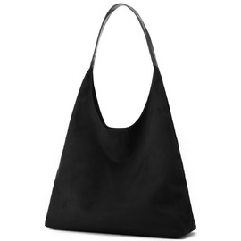 Women's Suede Shouder Bags Large Capacity Hobo Bag with Strong Magnetic Buckle Tote Bags Retro Style Handbag for Travel Work College Shopping-Black