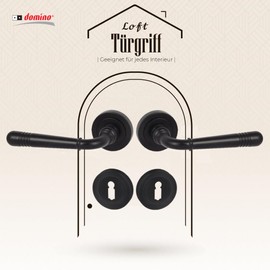 domino Door Handle Set BB Deadlock Set | Round BB Rosette | Door Handle for Room Door, Office Door, Cellar Door & Interior Door | Znal Door Fittings | Black Door Handle Set | LOFT-R Black