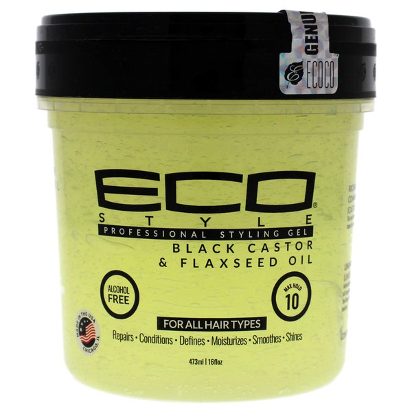 ECOCO Eco Style Gel - Black Castor Flaxseed Oil - Long Lasting Shine - Nourishes And Repairs Damaged Hair - Promotes Healthy Scalp - Provides Superior And Weightless Hold - Effortless Style - 16 Oz