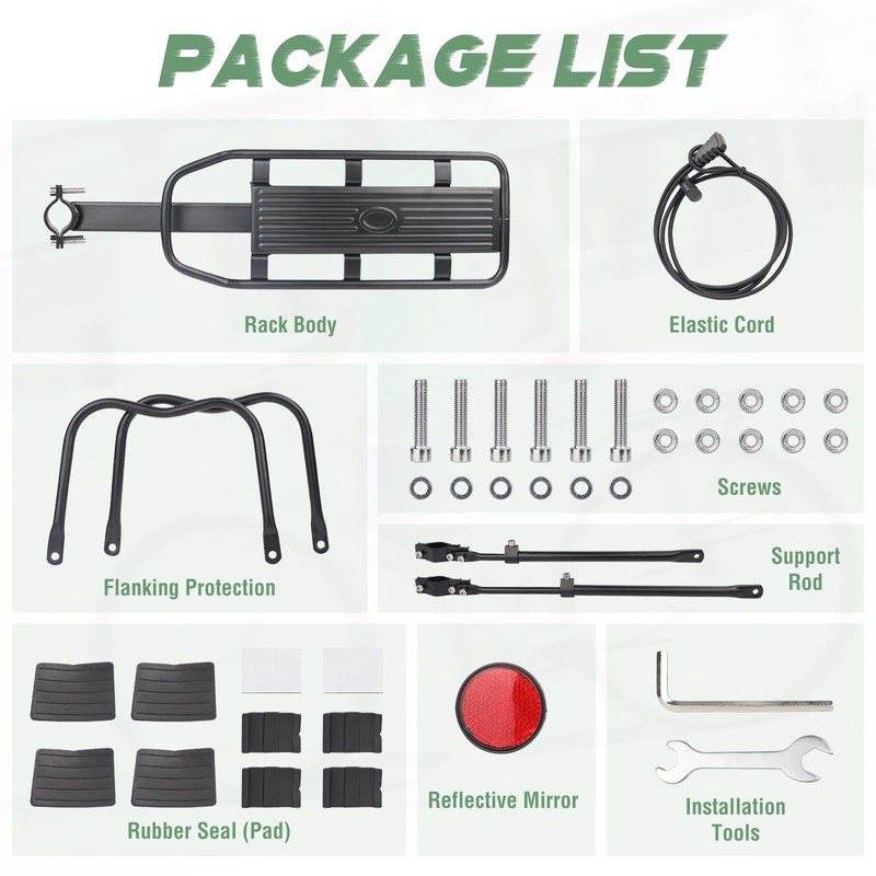 Adjustable Bike Rear Rack - Universal Carrier with Reflector, Fits