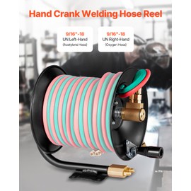 VEVOR Welding Hose Reel, Hand Crank Rewind Hose Reel with 3FT Lead-in Hose and 9/16"-18 B Fittings, Ceiling/Wall Mount Heavy Duty Steel Reel for Workshops Garages (Welding Hose Not Included)