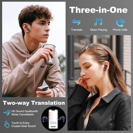 AI Translation Earbuds Real Time - 3-in-1 Bluetooth 5.4 Translating Ear Buds, 144 Language,Bluetooth Translation Headphone, 80H Playtime Translator, iOS ＆ Android, Travel Business Learning,(Black)