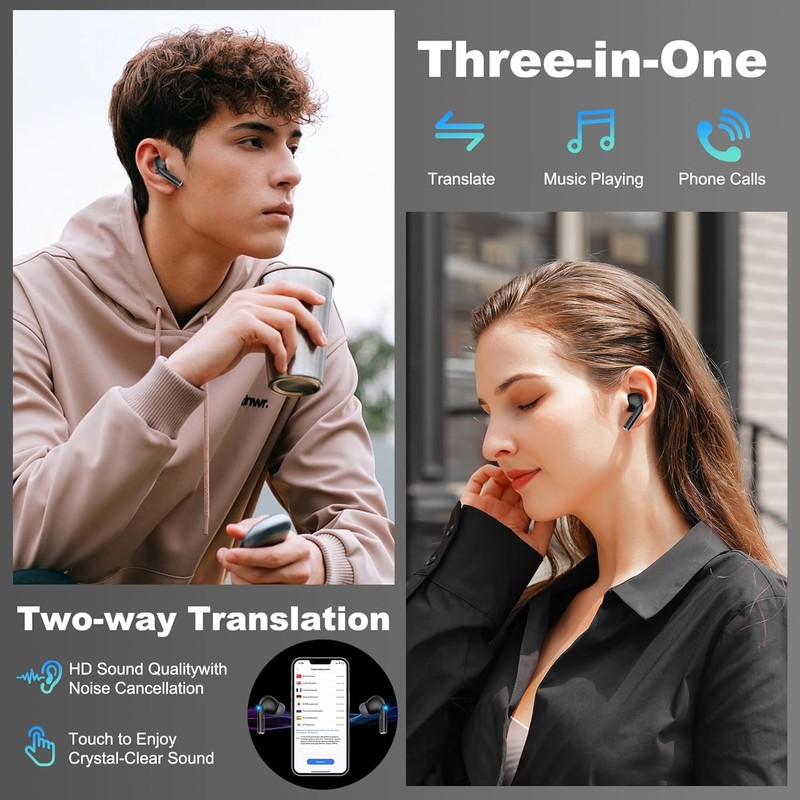AI Translation Earbuds Real Time - 3-in-1 Bluetooth 5.4 Translating
