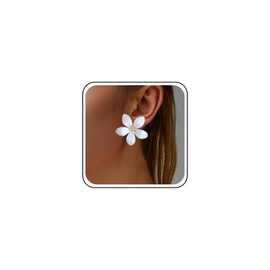Inateannal Exaggerated Large Flower Studs White Enamel Flower Earrings Metal Big Floral Earrings Statement Floral Petal Studs Jewelry for Women