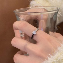 Love Me Until I'M Me Again Black Heart-Cut Half Enamel Ring, Heart Rings Promise Self Love Rings Open Adjustable Heart Rings Jewelry Birthday Gifts for Women, Daughter, Wife, Friends, Non-Precious