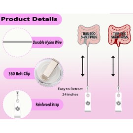 2P Badge Reel This Too Shall Pass Funny Clip Cute Work ID Badge Holder Retractable Clip Funny Nurse Badge Buddy Nursing RN LPN CNA MA Medical Worker Teacher Doctor ID Name Card Decor