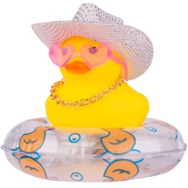 MuMyer Rubber Ducks for Cars Dashboard Cowboy Duck Car Ornaments Yellow Duck Dashboard Decorations Accessories with Mini Disco Cowboy Hat Swim Ring Scarf Sunglasses and Special Prop(DC23)