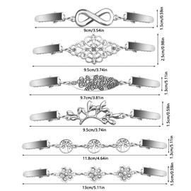 Pack of 6 Cardigan Clips, Creative Silver Metal Sweater Scarf Clip, Brooch Silver Simple, Vintage Pullover Clips, Women's Clip for Cardigan & Clothing Buttons, Removable, Cardigan Clip, Metal