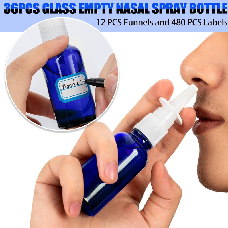 ZHWKMYP 60 Pcs Nasal Spray Bottle Empty, Blue Glass Refillable