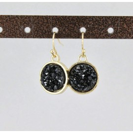 Black Druzy Earrings For Women Set Sparkly Lightweight Faux Druzy Stone 1" Long Gold Earrings For Women Set