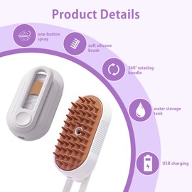 Pet Steam Brush for Dog Cat, 3-in-1 Cat Steam Brush for Shedding Grooming/Massage/Cleaning, Static-Free Deshedding Comb with Nano Spray, 360° Rotating Handle, Rubber Teeth & Portable Design (White)