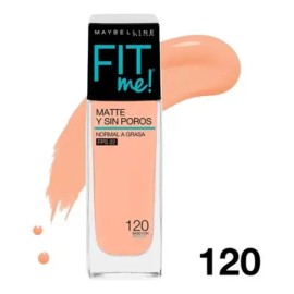 MAYBELLINE Base Maquillaje Fit Me Matte + Poreless 30ml, matifica y controla el brillo, tiene FPS 22