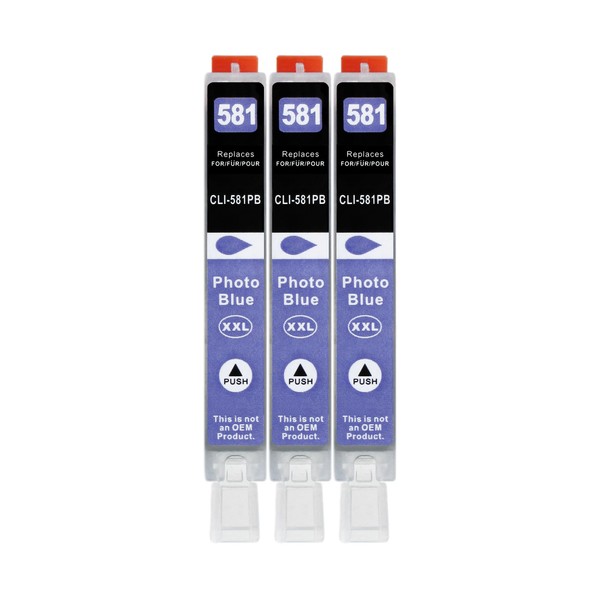 3 XXL Printer Cartridges Compatible with CLI-581 PB Photo Blue
