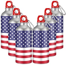 Reallnaive 6 Pcs 20 oz Aluminum American Flag Water Bottle with Lid Patriotic Water Bottle Leakproof Suitable for Sports Fitness Outdoor