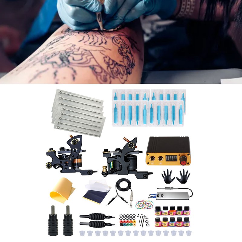 Tattoo Coil Liner Shader Machine 10 Color Inks Power Supplies