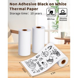 T02 Mini Sticker Printer Thermal Paper, M02L White Non-Sticky Paper, Compatible With Memoking, Memoqueen, Phomemo T02 Pocket Printer, Black On White Paper, 53mm x 3.5m, 3 Rolls, Keep for 10 Years