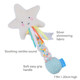 Taf Toys Star Rainstick Baby Rattle Toy Gift. Easy Grip Handle with Ribbons. Sensory Rain Stick Rattle. Suitable for Boys & Girls from Birth