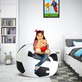 SATTVA Faux Leather 3ft Soccer Bean Bag for Kids & Adults, Football Bean Bag Cover (No Filling), 35" Beanbag with Ultra Soft Zipper for Kids Room, Nursery, Family Room, Ideal for Teens (White & Black)