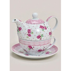 Tea for one ~ Rose rosa ~ Set Teetasse mit Kanne Teekanne mit Tasse