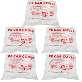 LuliKa 5 Packs Disposable Car Cover Clear Plastic Car Cover Universal Rain Dust Garage Cover with Elastic Band (12.4 FT x 21.6 FT)…