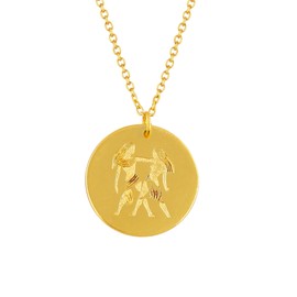 Round Gemini Disc Zodic Necklace for Women,Dainty Gold Plated Necklace Gifts for Women 16 + 2 Inch Gold Plated Adjustable Chain Birthday Gift Everyday for Girls (Gemini)