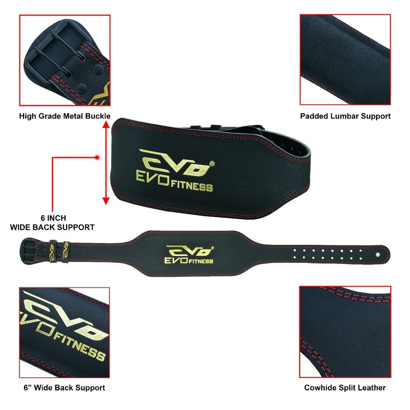 EVO Fitness 6" Pure Leather Weight Lifting Gym belts Back