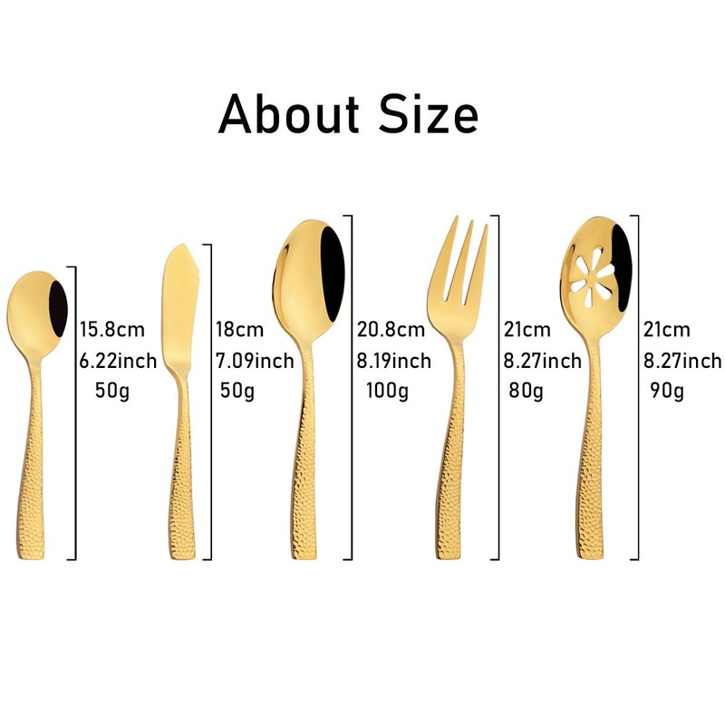 JASHII 5-Piece Black Hammered Flatware Hostess Set Stainless Steel Serving