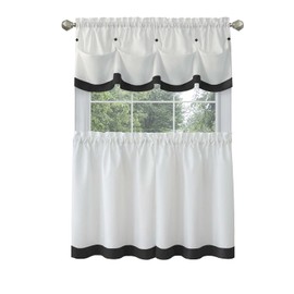 Achim Home Furnishings Lana Window Curtain Tier Pair and Valance Set, 58" x 36" & 58" x 14", Black