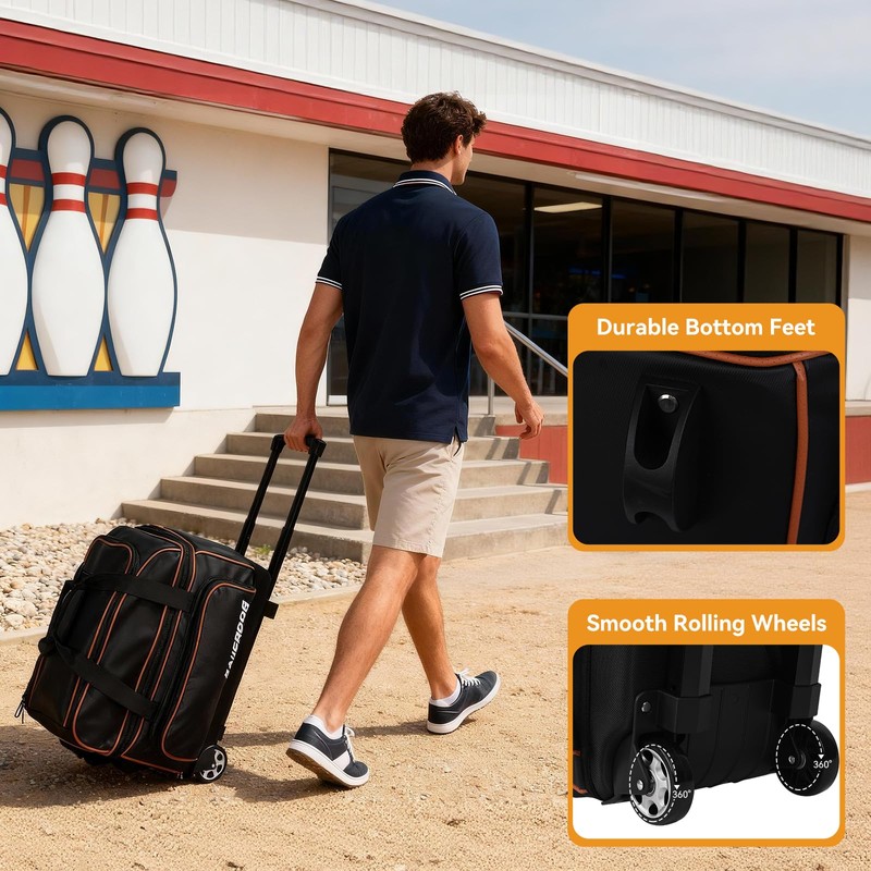 2 Bowling ball Bag with Wheels & Shoe Compartment Fits